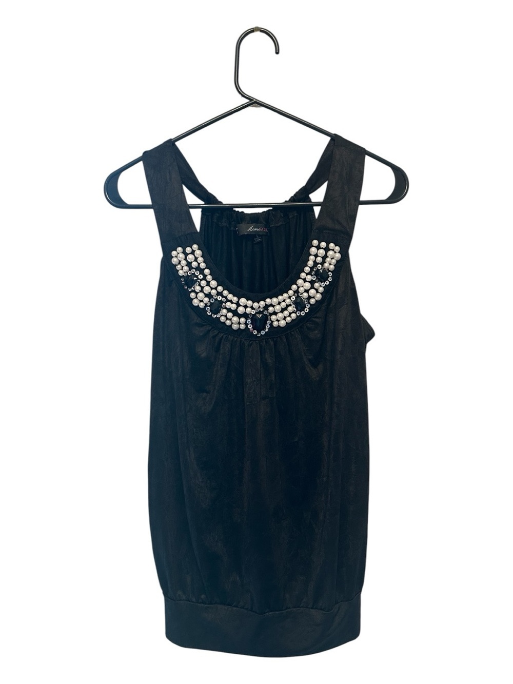 Vintage Y2K Era HeartSoul Black Sleeveless Beaded Neckline Blouse Size Large